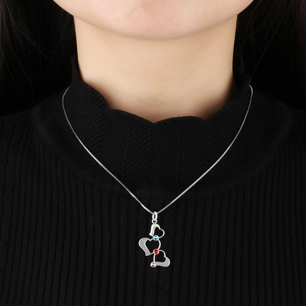 3 Heart Hollow Design Personalized Engrave Name Necklace Birthstone  Silver Color Necklaces &amp; Pendants (JewelOra NE102367)