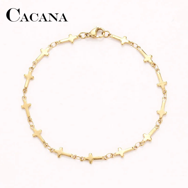 CACANA Stainless Steel Chain Bracelets For Man Women Gold Silver Color For Pendant Cross Donot Fade Jewelry N1778