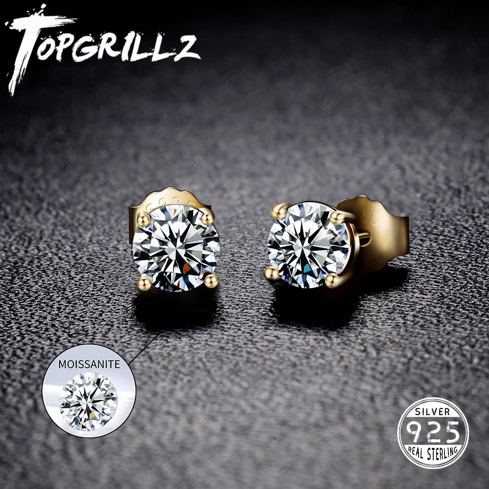 TOPGRILLZ 3/4/5MM 0.1-0.5 Carat D Color Moissanite Earrings 100% 925 Sterling Silver Earrings Fashion Charm Jewelry Women Gift