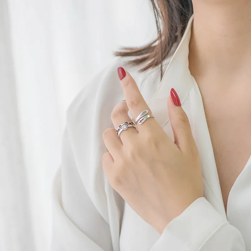 925 Sterling Silver Rings for Women Cross Faith Letters Wedding Trendy Jewelry Large Adjustable Antique Rings Anillos