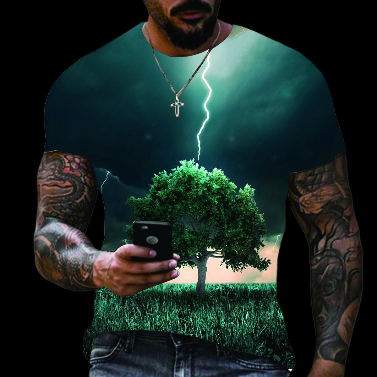 2022 verão nova camiseta masculina oversized casual relâmpago legal 3d
