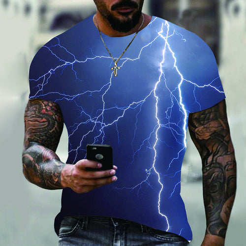 2022 verão nova camiseta masculina oversized casual relâmpago legal 3d