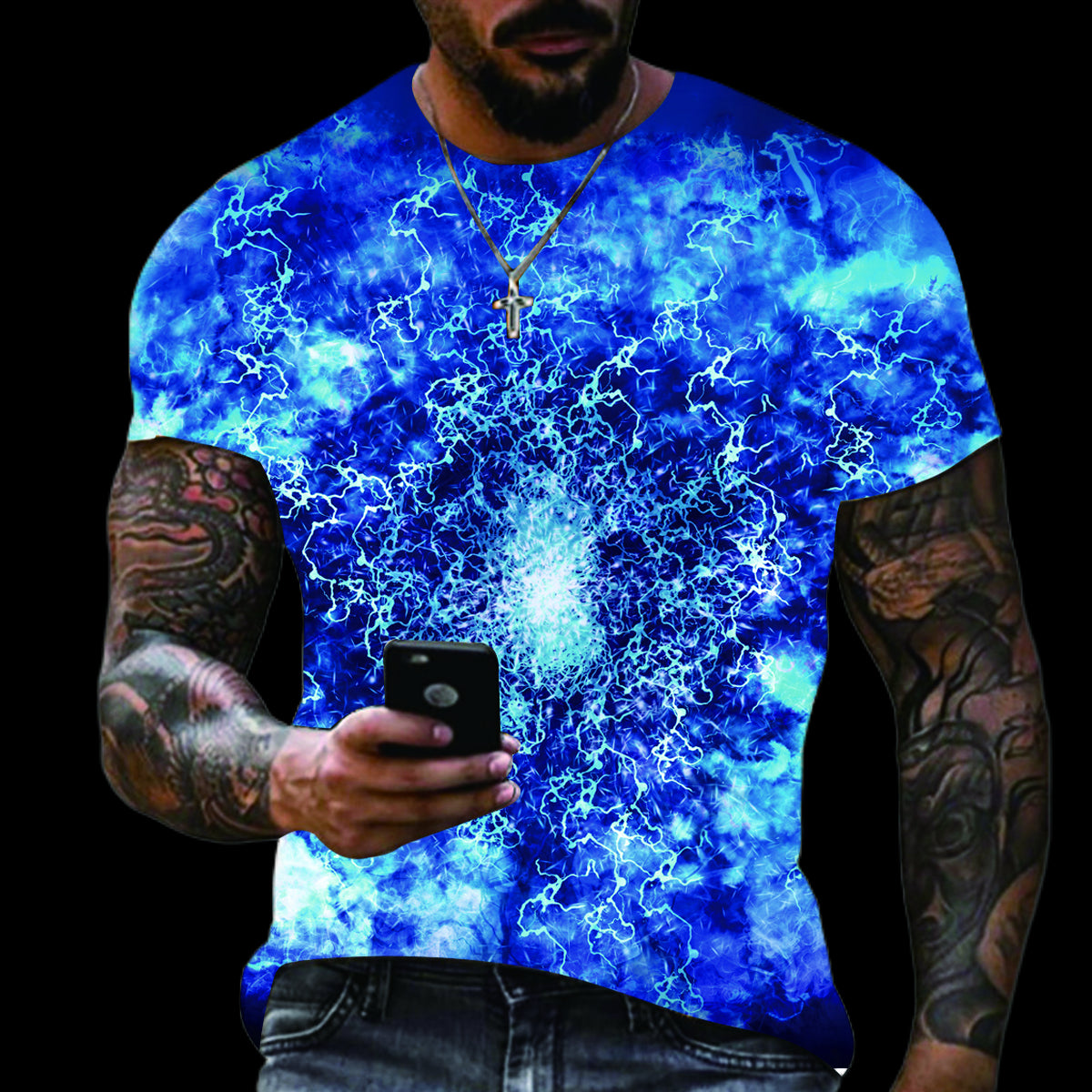 2022 verão nova camiseta masculina oversized casual relâmpago legal 3d
