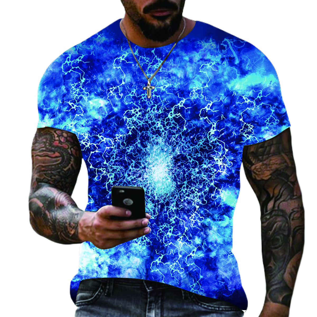 تي شيرت رجالي صيفي جديد 2022 كبير الحجم كاجوال برق رائع ثلاثي الأبعاد