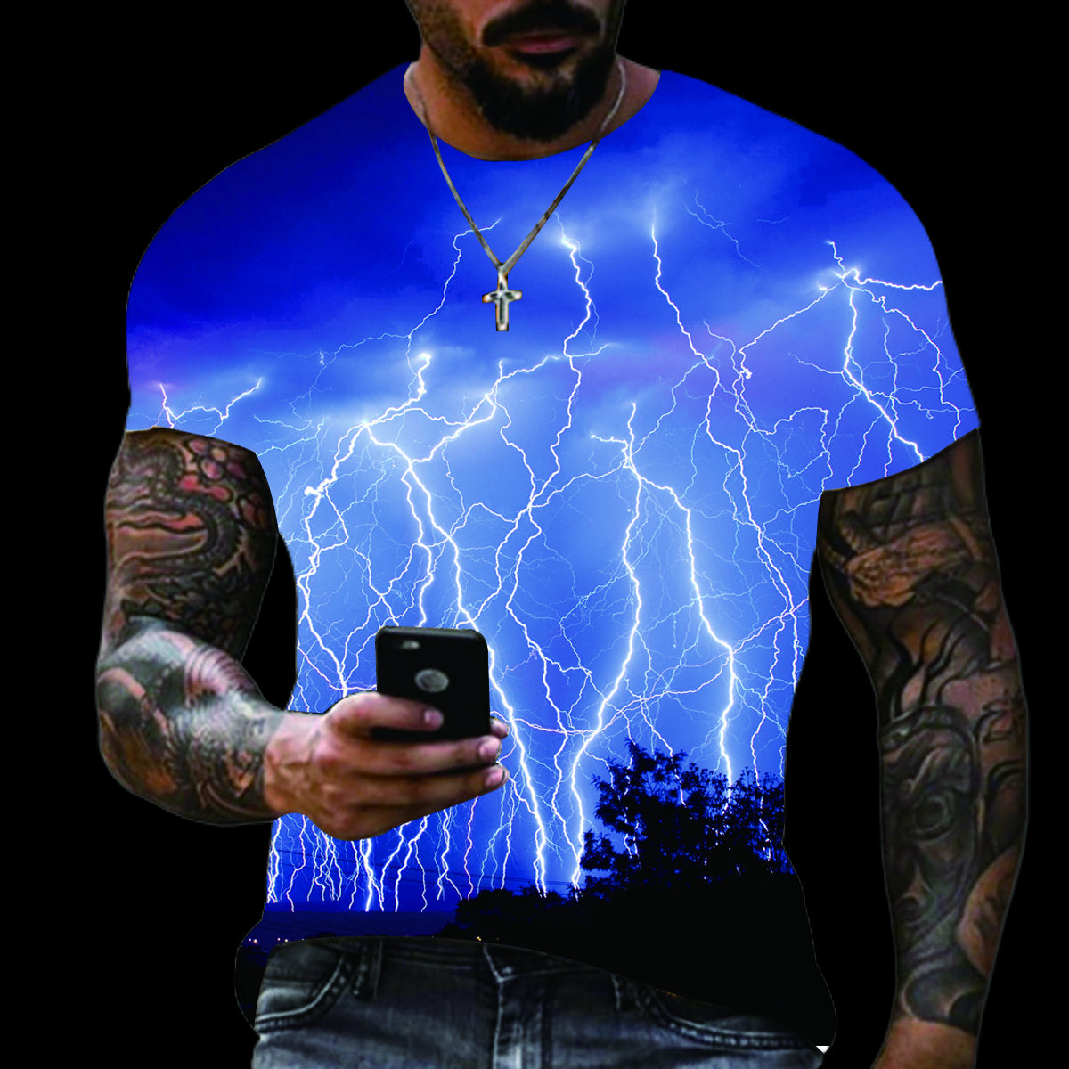 2022 Summer New Men's Oversized T-shirt Casual Lightning Cool 3d