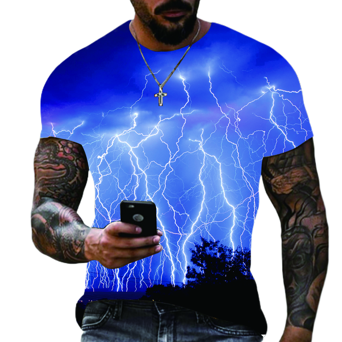 تي شيرت رجالي صيفي جديد 2022 كبير الحجم كاجوال برق رائع ثلاثي الأبعاد