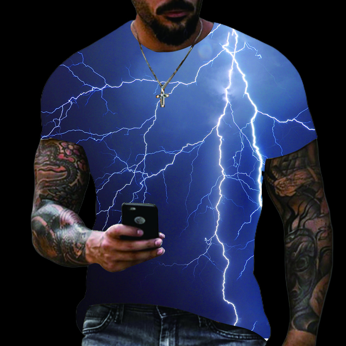 2022 Summer New Men's Oversized T-shirt Casual Lightning Cool 3d