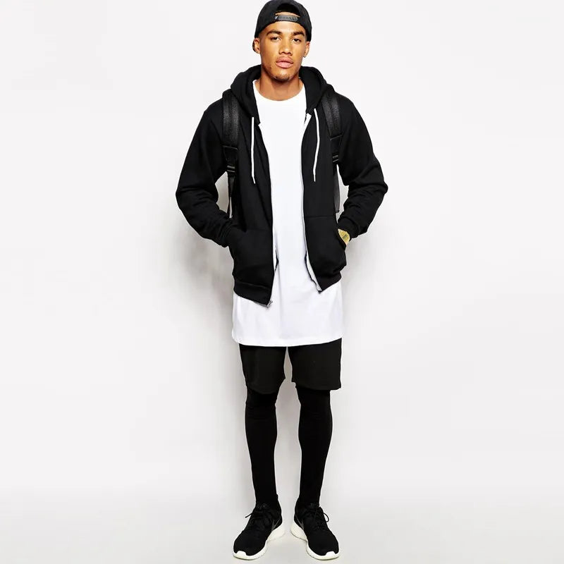 2015 White Casual Long Size Men Lining t shirt Hip hop Tops Street Wear t-shirt Solid Color Short Sleeve tshirt Free Shipping