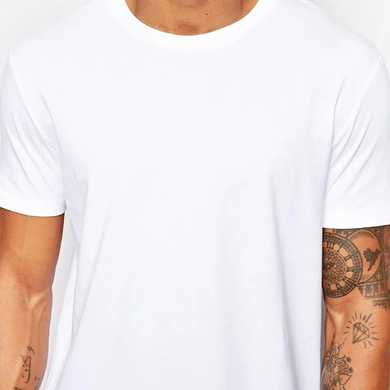 2015 White Casual Long Size Men Lining t shirt Hip hop Tops Street Wear t-shirt Solid Color Short Sleeve tshirt Free Shipping