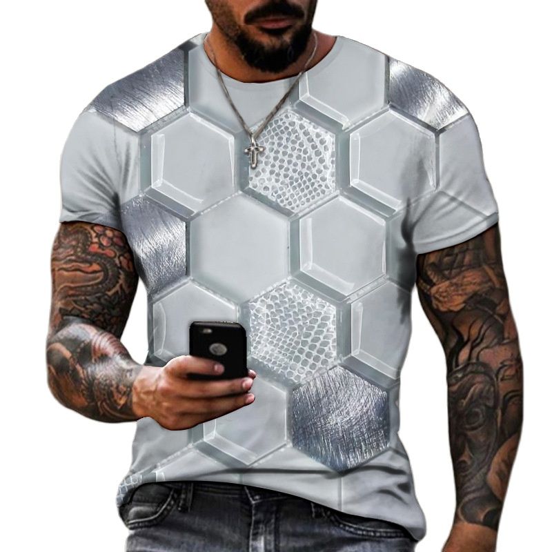 Camiseta 3d para homens moda hip hop gola redonda manga curta tops abstratos
