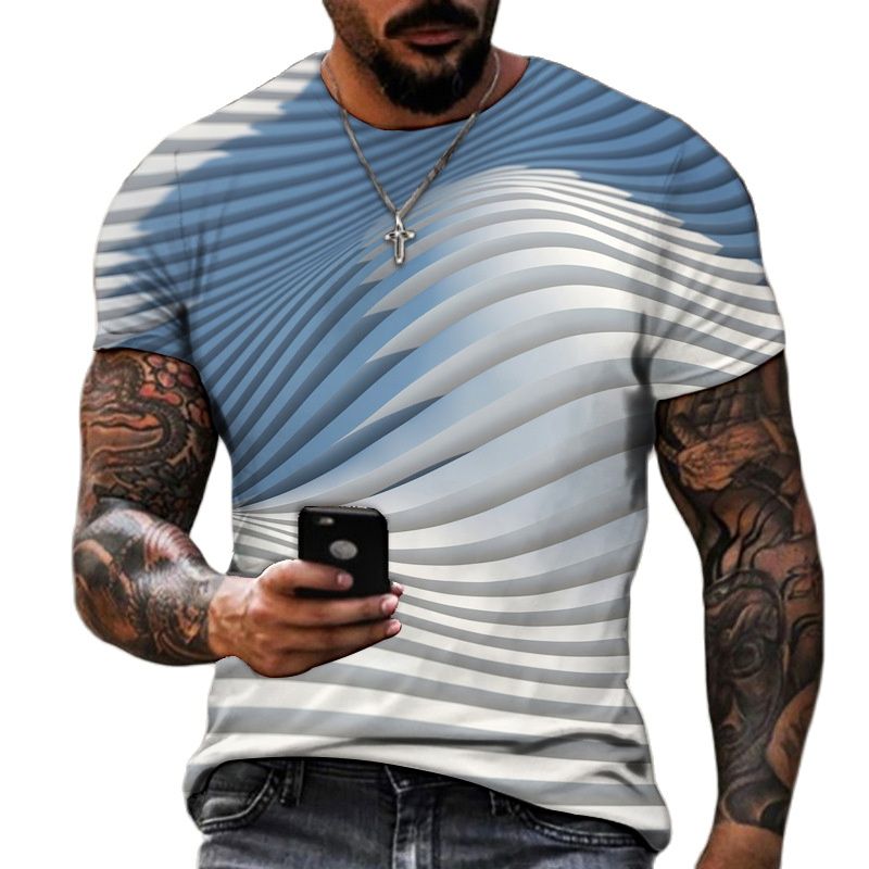 Camiseta 3d para homens moda hip hop gola redonda manga curta tops abstratos