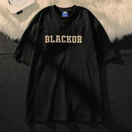 Camiseta feminina retrô simples solta de manga curta americana criativa