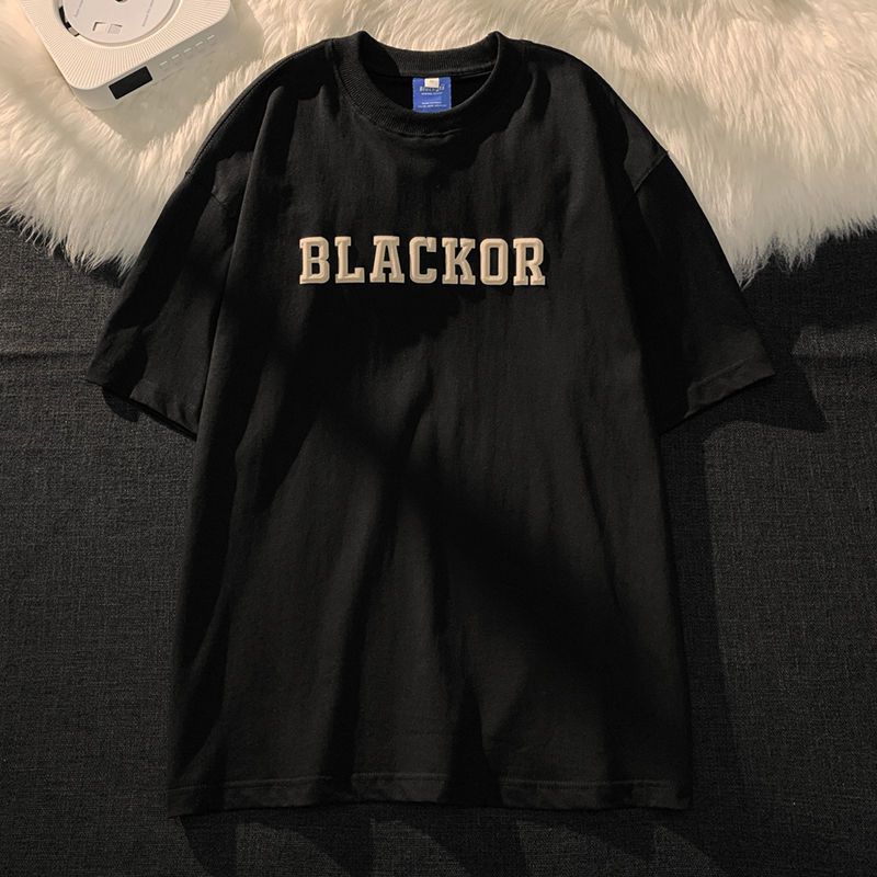 Camiseta feminina retrô simples solta de manga curta americana criativa