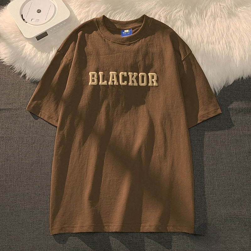 Camiseta feminina retrô simples solta de manga curta americana criativa