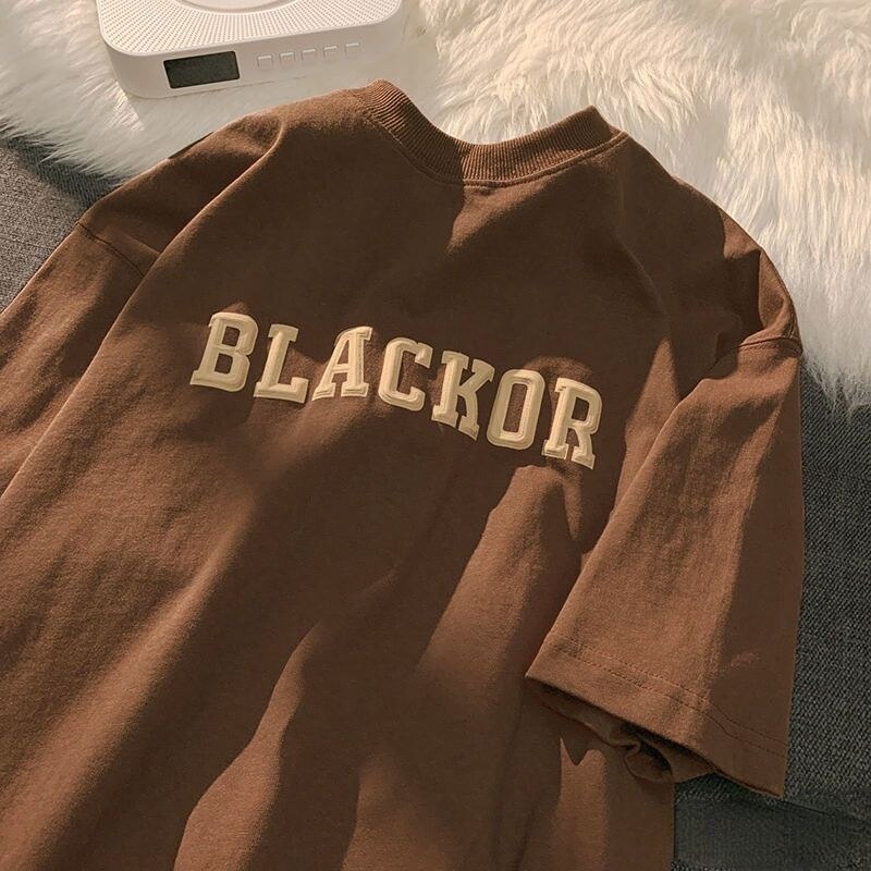 Camiseta feminina retrô simples solta de manga curta americana criativa