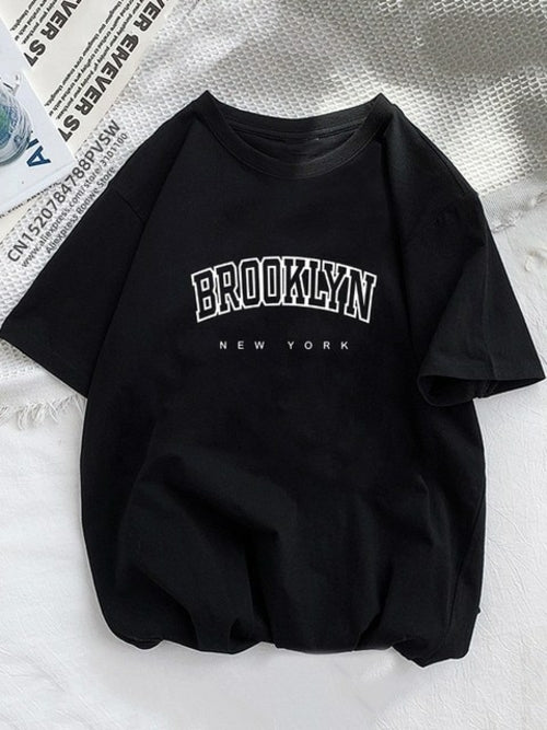 تي شيرت نسائي من Brooklyn New York مطبوع عليه رسومات فتاة على الموضة Harajuku