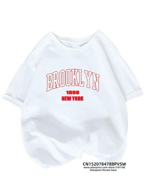 تي شيرت نسائي من Brooklyn New York مطبوع عليه رسومات فتاة على الموضة Harajuku