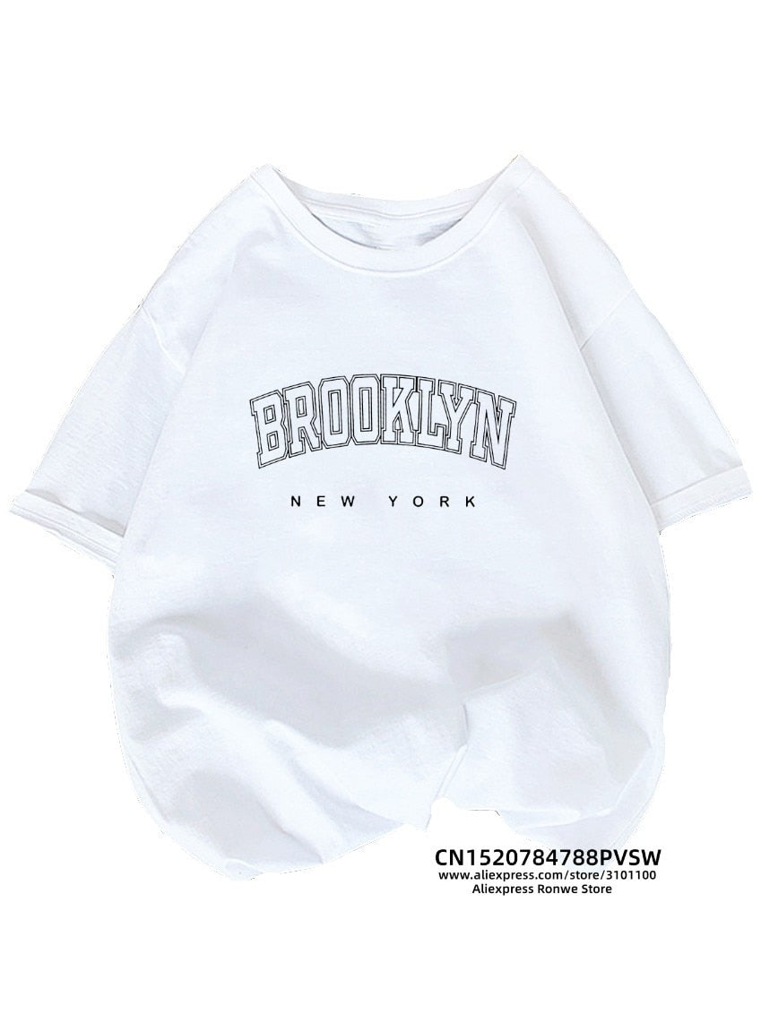 تي شيرت نسائي من Brooklyn New York مطبوع عليه رسومات فتاة على الموضة Harajuku