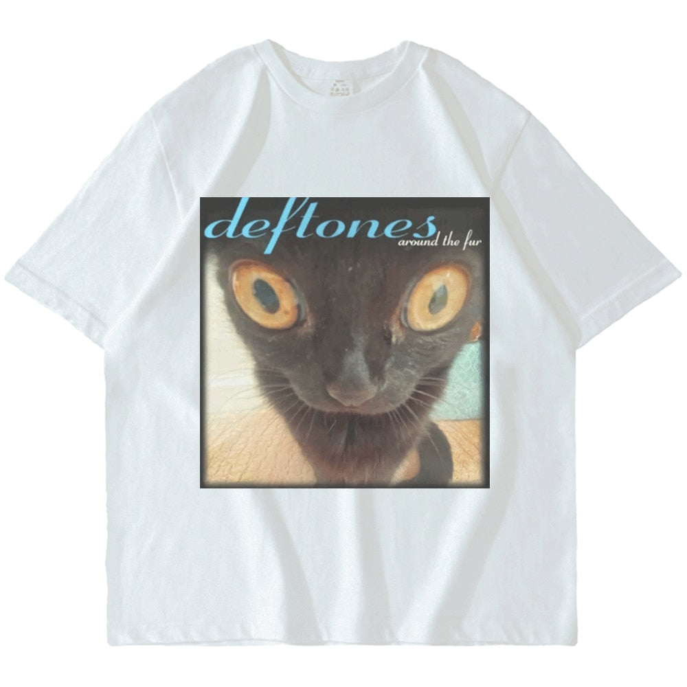 Deftones Around The Fur Cat T Shirt Men Women Street Hip hop Harajuku