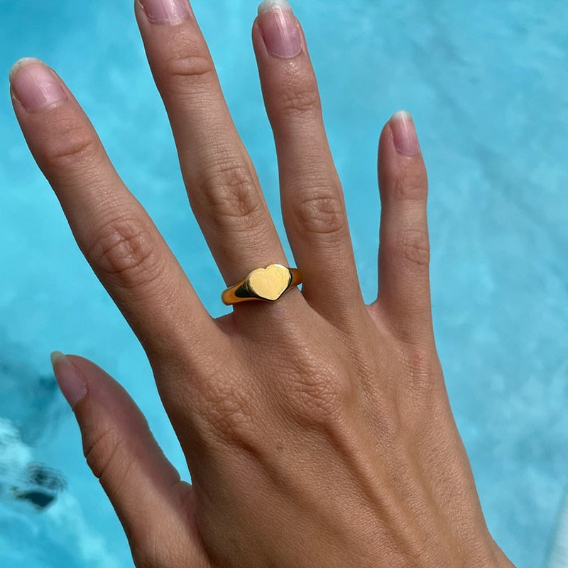 Heart Rings For Women Stainless Steel Gold Silver Color Heart Wedding Couple Rings Aesthetic Jewelry Anniversary Bague Femme