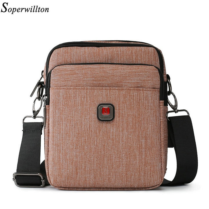 Soperwillton bolsa de ombro masculina, bolsa crossbody com porta usb para ipad de 7.9 '', resistente à água, bolsa de viagem oxford com zíper, cinto masculino #1042