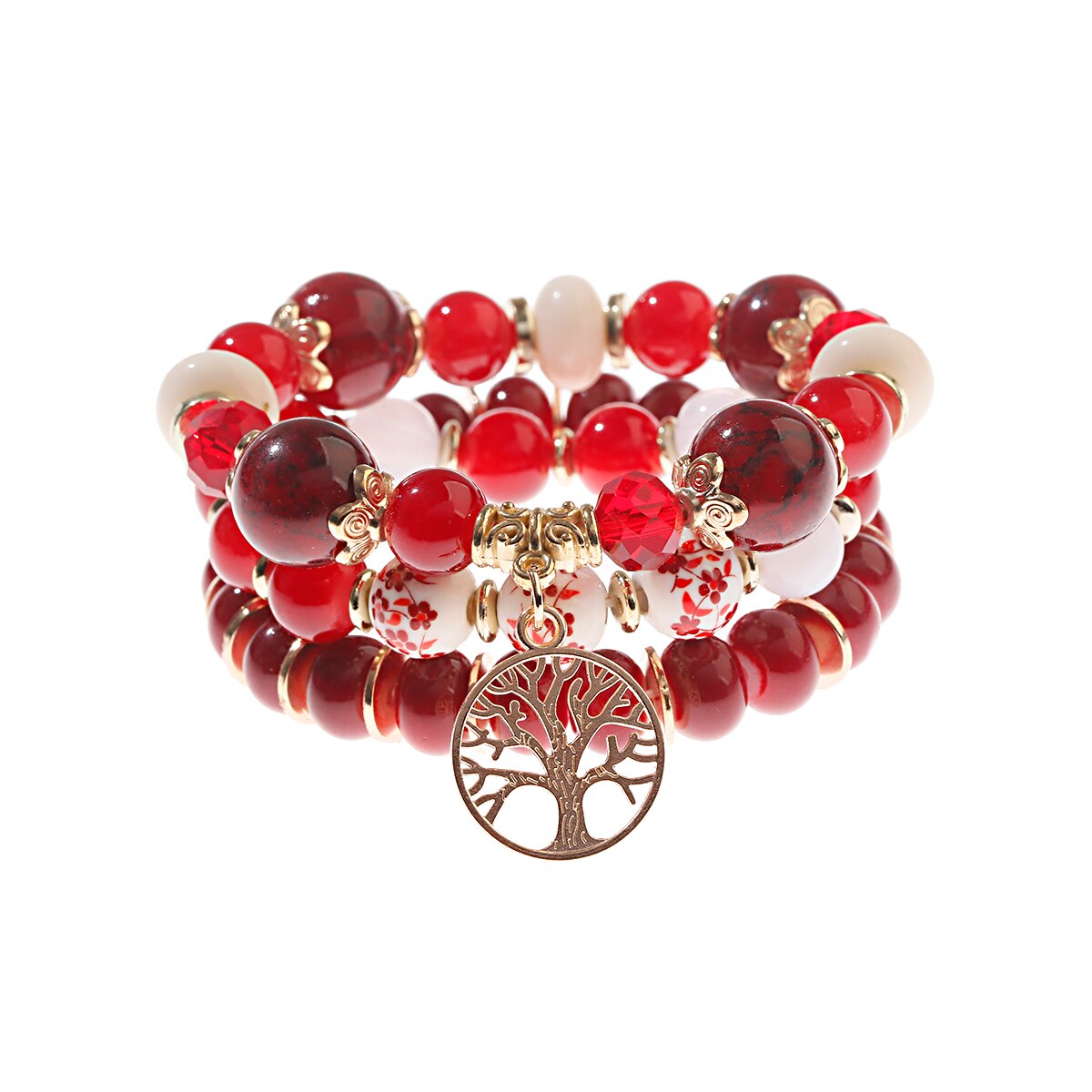 4 قطعة/الوحدة الأزياء الجوف الذهب ليف قلادة أساور النساء العرقية خمر كريستال الأبيض ستون الخرز التفاف سوار بوهو مجوهرات