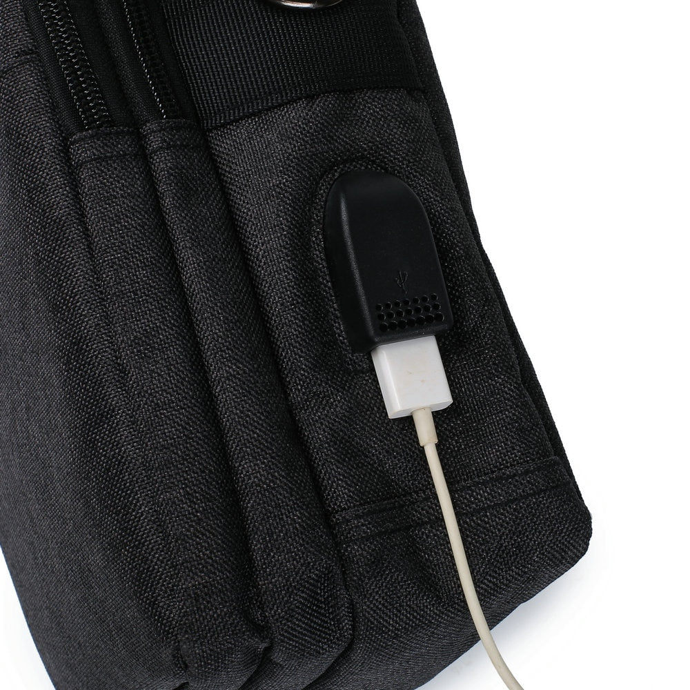 Soperwillton Men's Shoulder Bags Crossbody Bag USB Port For 7.9' Ipad Water-resistent Oxford Travel Bags zip Belt Bag Male #1042
