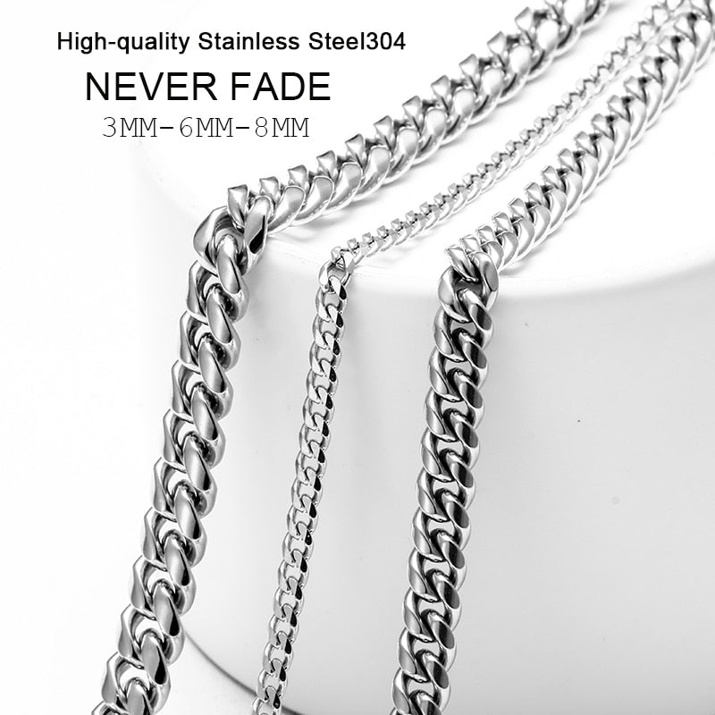 3mm 6mm de largura corrente de aço inoxidável corrente cubana gargantilhas colar para jóias masculinas banhado a prata metal sólido moda jóias
