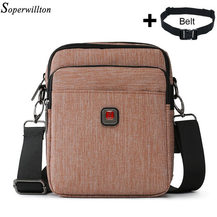 Soperwillton bolsa de ombro masculina, bolsa crossbody com porta usb para ipad de 7.9 '', resistente à água, bolsa de viagem oxford com zíper, cinto masculino #1042