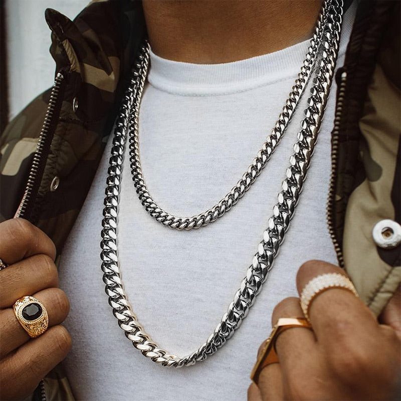 3mm 6mm de largura corrente de aço inoxidável corrente cubana gargantilhas colar para jóias masculinas banhado a prata metal sólido moda jóias