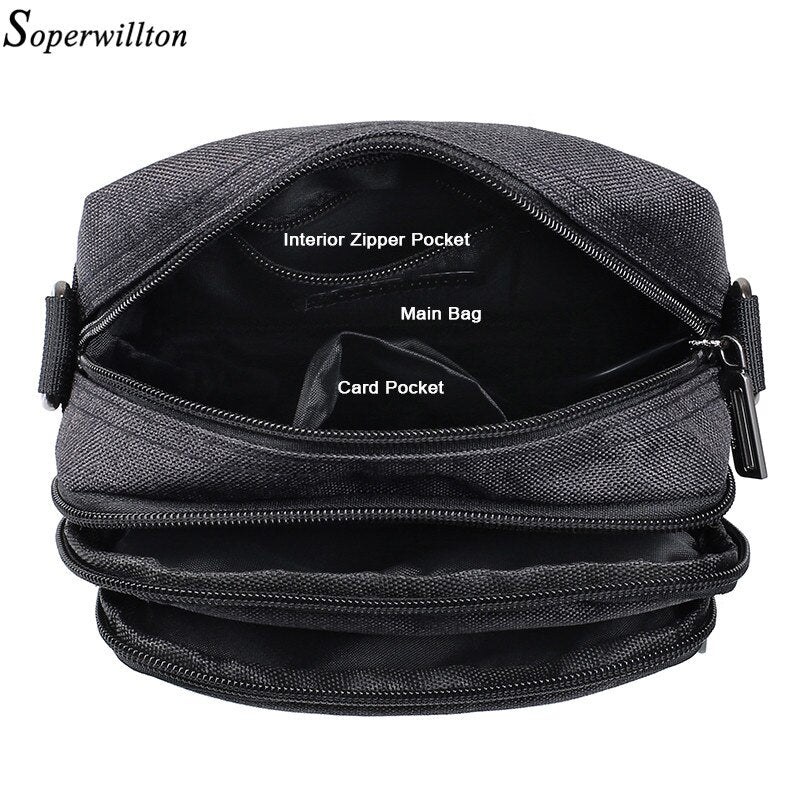 Soperwillton bolsa de ombro masculina, bolsa crossbody com porta usb para ipad de 7.9 '', resistente à água, bolsa de viagem oxford com zíper, cinto masculino #1042