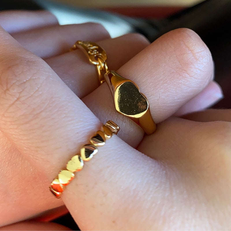 Heart Rings For Women Stainless Steel Gold Silver Color Heart Wedding Couple Rings Aesthetic Jewelry Anniversary Bague Femme