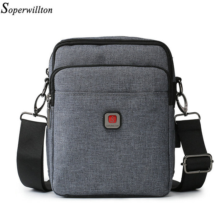 Soperwillton bolsa de ombro masculina, bolsa crossbody com porta usb para ipad de 7.9 '', resistente à água, bolsa de viagem oxford com zíper, cinto masculino #1042