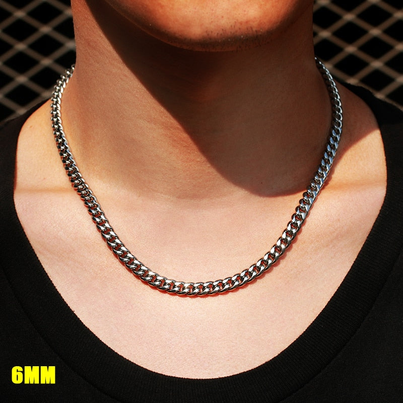 3mm 6mm de largura corrente de aço inoxidável corrente cubana gargantilhas colar para jóias masculinas banhado a prata metal sólido moda jóias