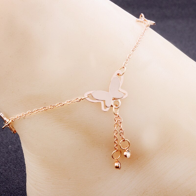 Aliexpress Butterfly Pendant Anklets Foot Chain Summer Yoga Beach Leg Bracelet Handmade Anklet Rose Gold Silver Color Jewelry