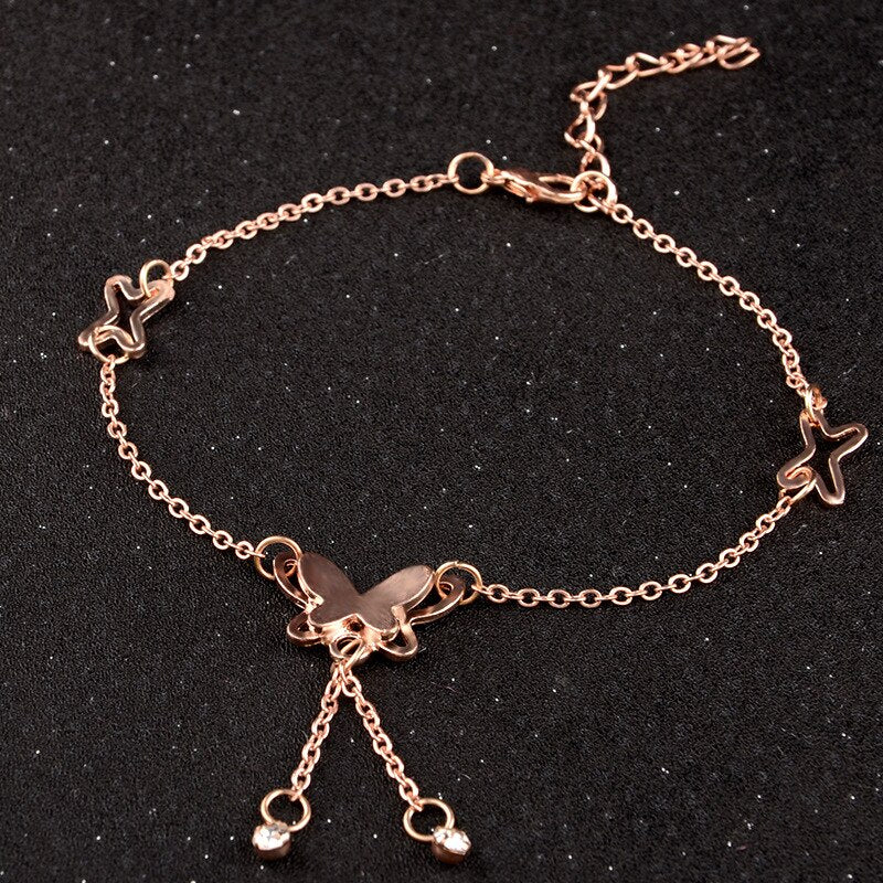 Aliexpress Butterfly Pendant Anklets Foot Chain Summer Yoga Beach Leg Bracelet Handmade Anklet Rose Gold Silver Color Jewelry