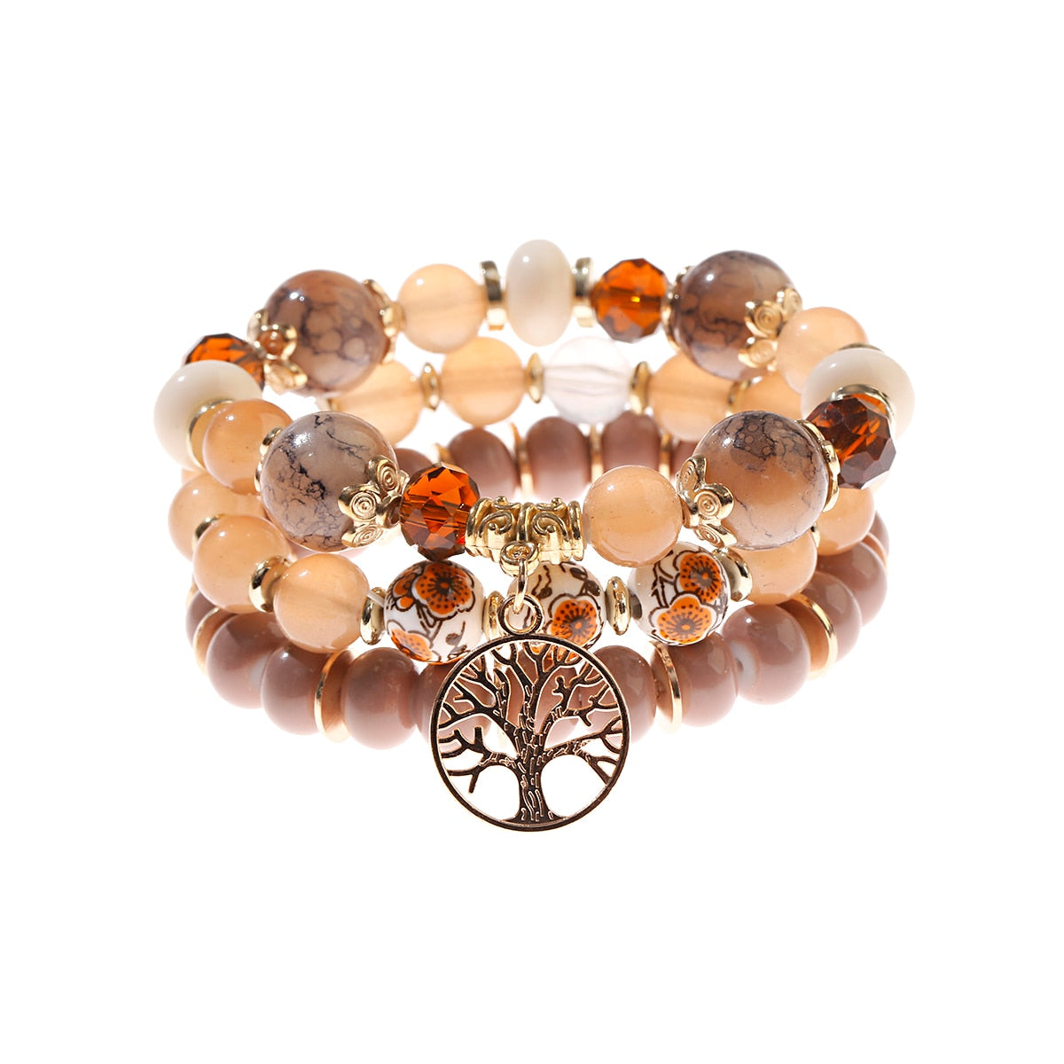 4 قطعة/الوحدة الأزياء الجوف الذهب ليف قلادة أساور النساء العرقية خمر كريستال الأبيض ستون الخرز التفاف سوار بوهو مجوهرات