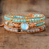 Pulseiras femininas de alta qualidade, pedra de opala natural, strass, 3 fileiras, pulseira de couro, elegante, boho, dropship