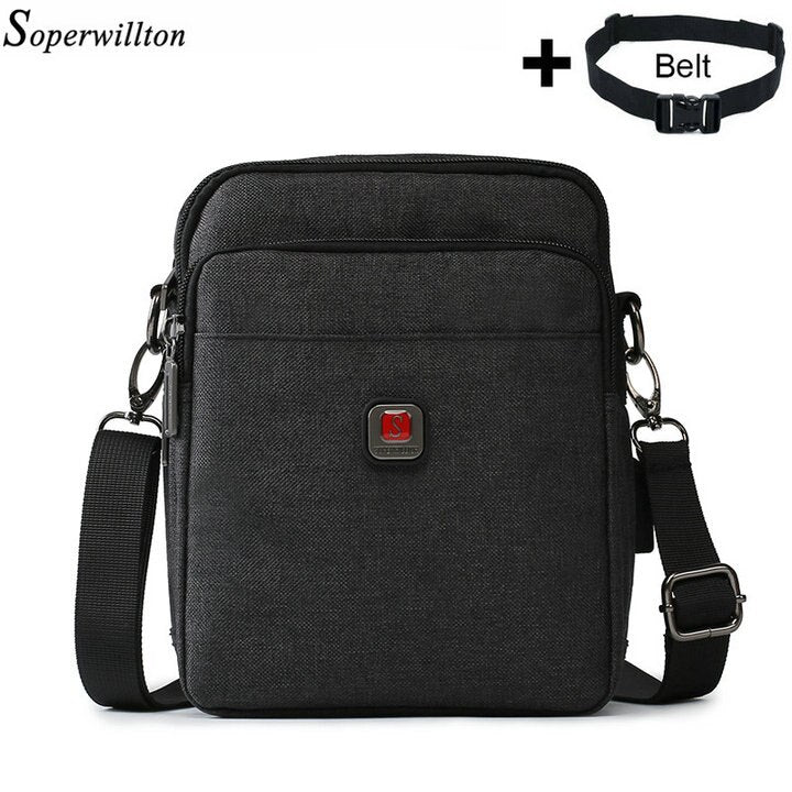 Soperwillton bolsa de ombro masculina, bolsa crossbody com porta usb para ipad de 7.9 '', resistente à água, bolsa de viagem oxford com zíper, cinto masculino #1042