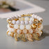 4 pçs/lote moda oco folha de ouro pingente pulseiras feminino étnico vintage cristal branco pedra contas envoltório pulseira boho jóias