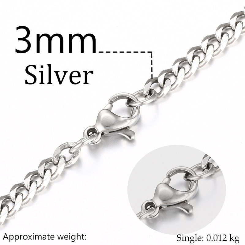 3mm 6mm de largura corrente de aço inoxidável corrente cubana gargantilhas colar para jóias masculinas banhado a prata metal sólido moda jóias