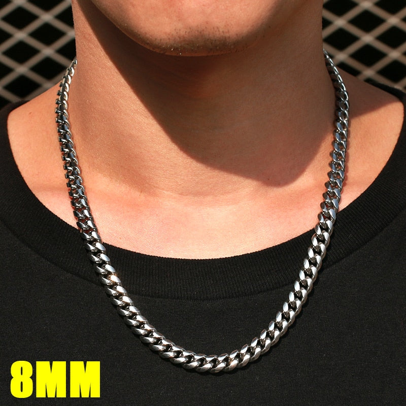 3mm 6mm de largura corrente de aço inoxidável corrente cubana gargantilhas colar para jóias masculinas banhado a prata metal sólido moda jóias