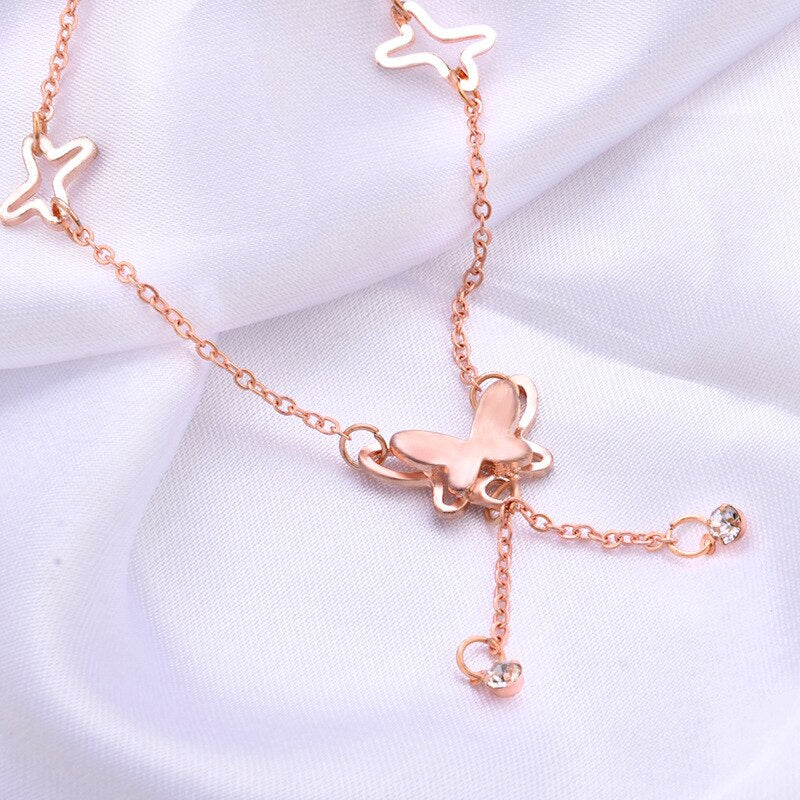 Aliexpress borboleta pingente tornozeleiras pé corrente verão yoga praia perna pulseira artesanal tornozeleira rosa ouro prata cor jóias