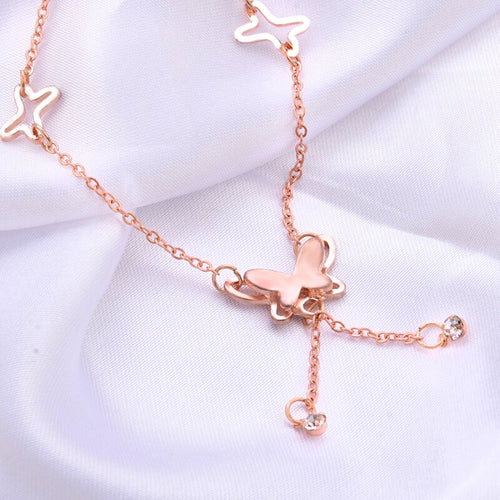 Aliexpress Butterfly Pendant Anklets Foot Chain Summer Yoga Beach Leg Bracelet Handmade Anklet Rose Gold Silver Color Jewelry