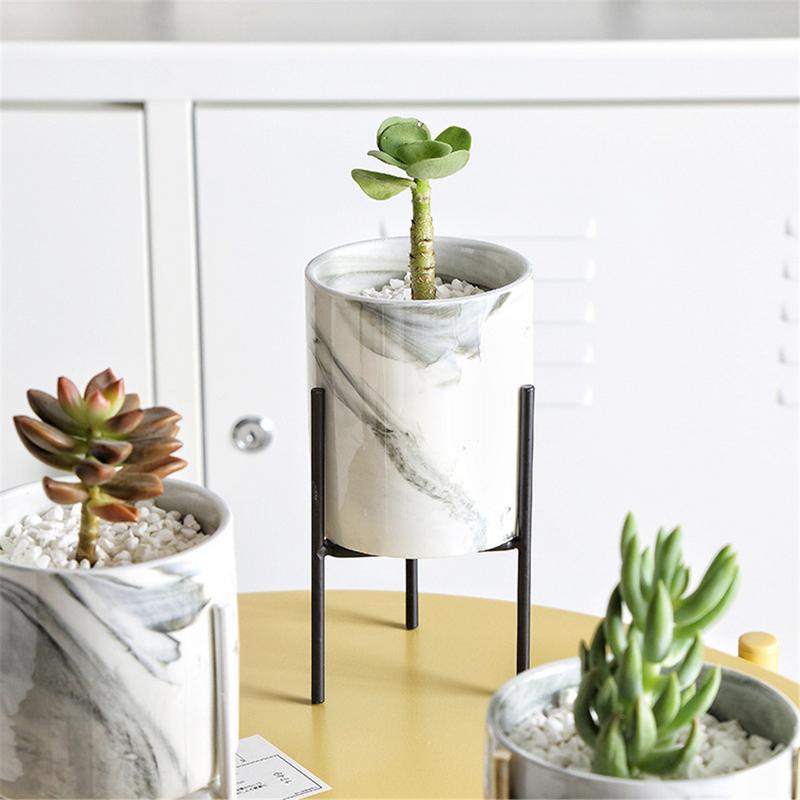 Nordic Style Marble Iron Ceramic Flower Pots Rack Plant Stand Shelf Support for Succulent Plants Flower Vase Home Decor Supplies