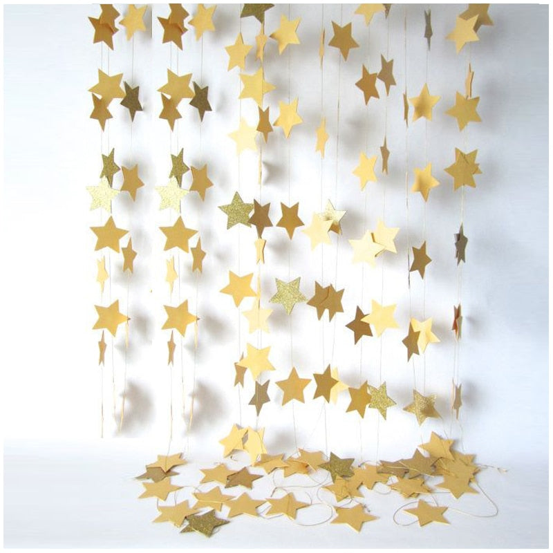 Fashion Wall Hanging Paper Star Garlands 2m Long Birthday String Chain Wedding Party Banner Handmade Children Room Home Decor