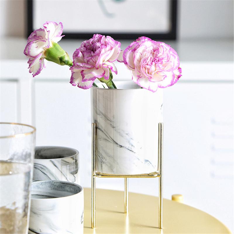 Nordic Style Marble Iron Ceramic Flower Pots Rack Plant Stand Shelf Support for Succulent Plants Flower Vase Home Decor Supplies