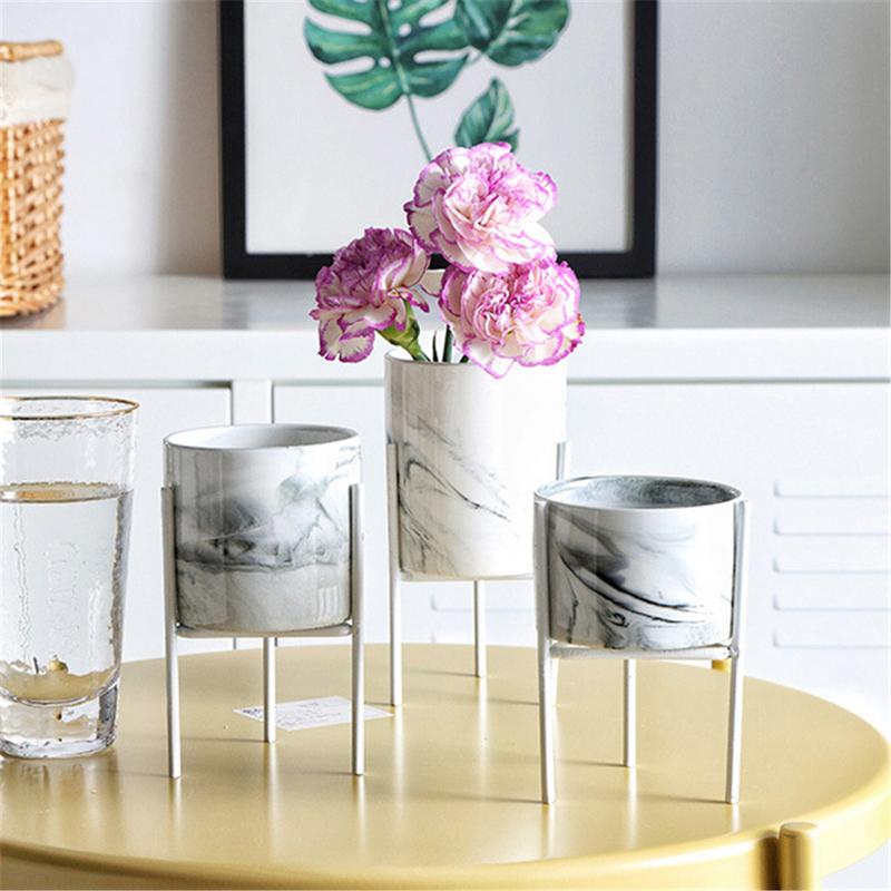 Nordic Style Marble Iron Ceramic Flower Pots Rack Plant Stand Shelf Support for Succulent Plants Flower Vase Home Decor Supplies
