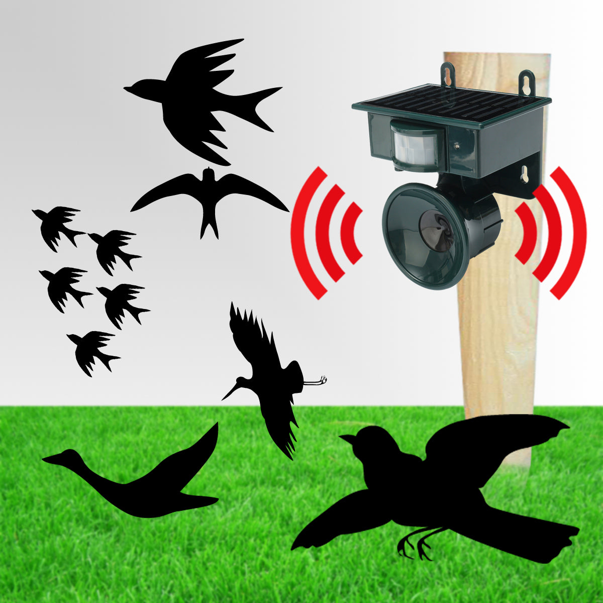 Outdoor Garden Repellent Solar Powered Ultrasonic Pest Bird Cat Dog Mouse Rat Repeller PIR Sensor Keep Animals Away