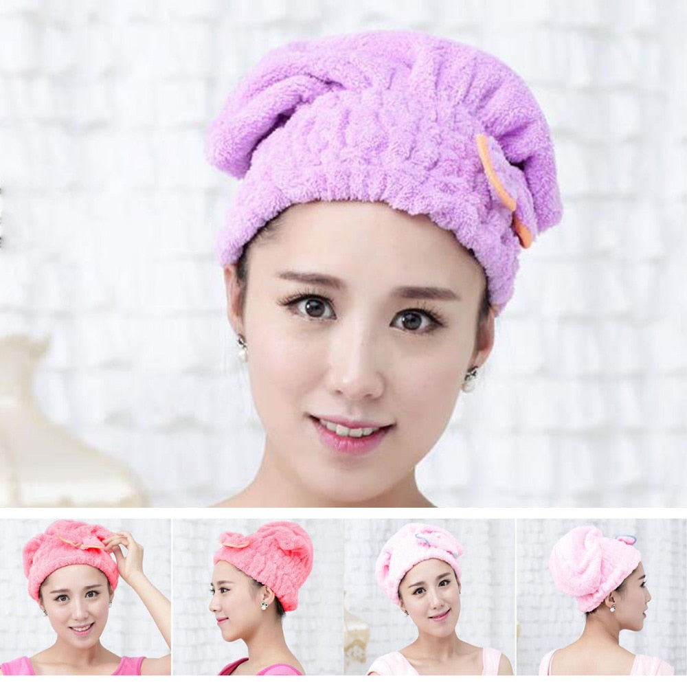 New 5 Color Colorful Shower Cap Wrapped Towels Microfiber Bathroom Hats Solid Superfine Quickly Dry Hair Hat Bath Accessories